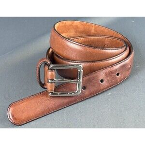 Cole Haan Light Brown Tan 1.25" Leather Belt Silvertone Buckle Size 38